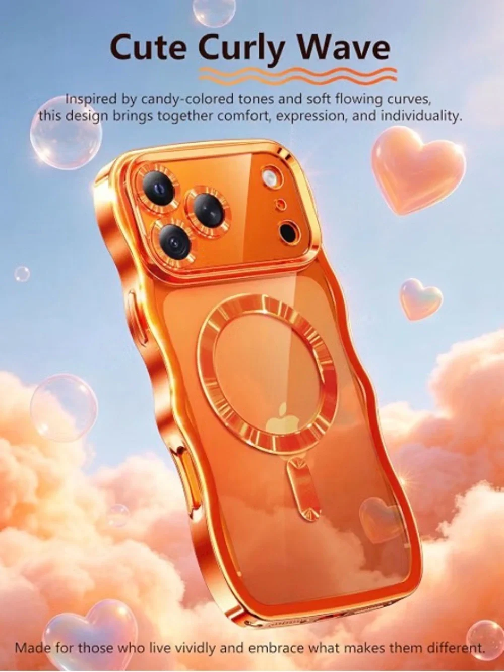 🍊 Meifigno Magnetic Wavy Case for iPhone 17 Pro Max – Cosmic Orange